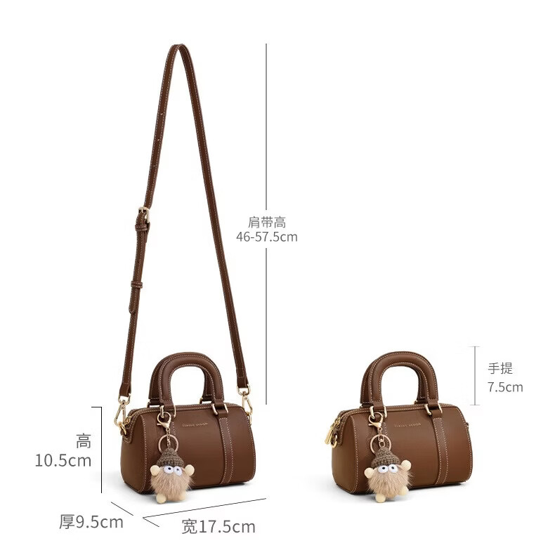 单支鸟手提包包2真皮斜挎枕头包女包迷你单肩波士顿包生日礼物 棕色