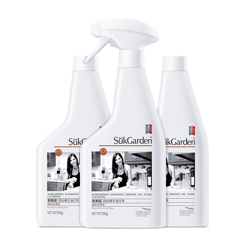 蔬果园厨房油污清洁剂 油污净清洁剂去重油污抑菌留香抽烟机灶台清洗剂 油污净500g*3+喷头