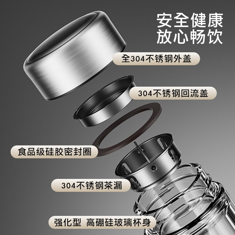 富光玻璃杯双层高硼硅加厚水杯男女家用保温杯泡茶水杯茶水分离泡茶杯 双层加厚恒温防烫 330ML