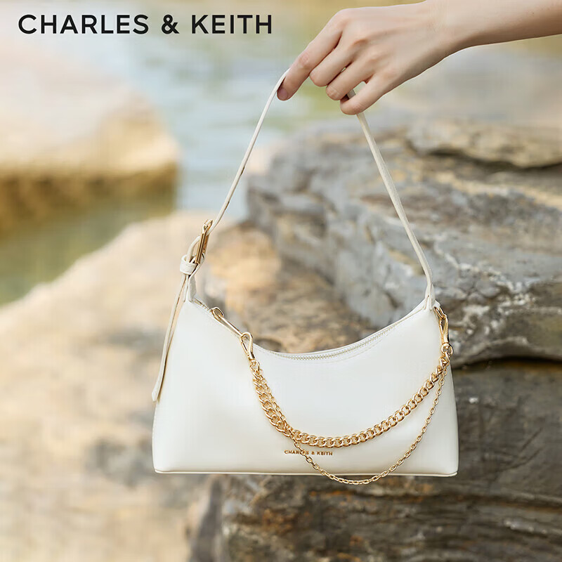 CHARLES&KEITH柔软拉链式褶皱单肩包腋下包包女包生日礼物送女友CK2-40782472