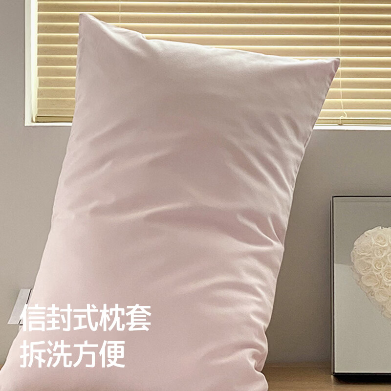 匹鲁枕套A类100%全棉亲肤纯色四季家用可机洗枕头套 微微紫 一对 48cm*74cm