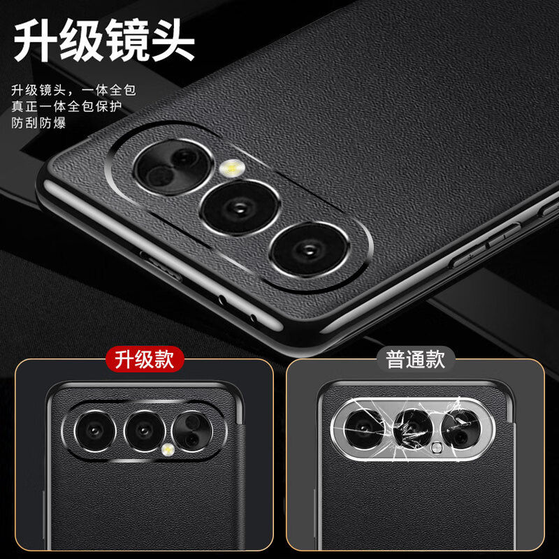 麦焕【智能视窗 | 镜头全包】荣耀500pro手机壳翻盖500保护壳防摔保护套 【玄黑色】 荣耀500