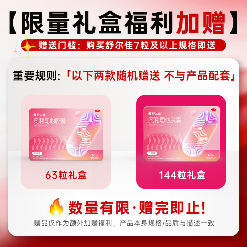 [舒尔佳]奥利司他胶囊 0.12g*7粒 1盒装 120mg官方正品 减肥男女排油减肥减脂瘦身 治疗肥胖 OTC国药准字减肥药 2天用量