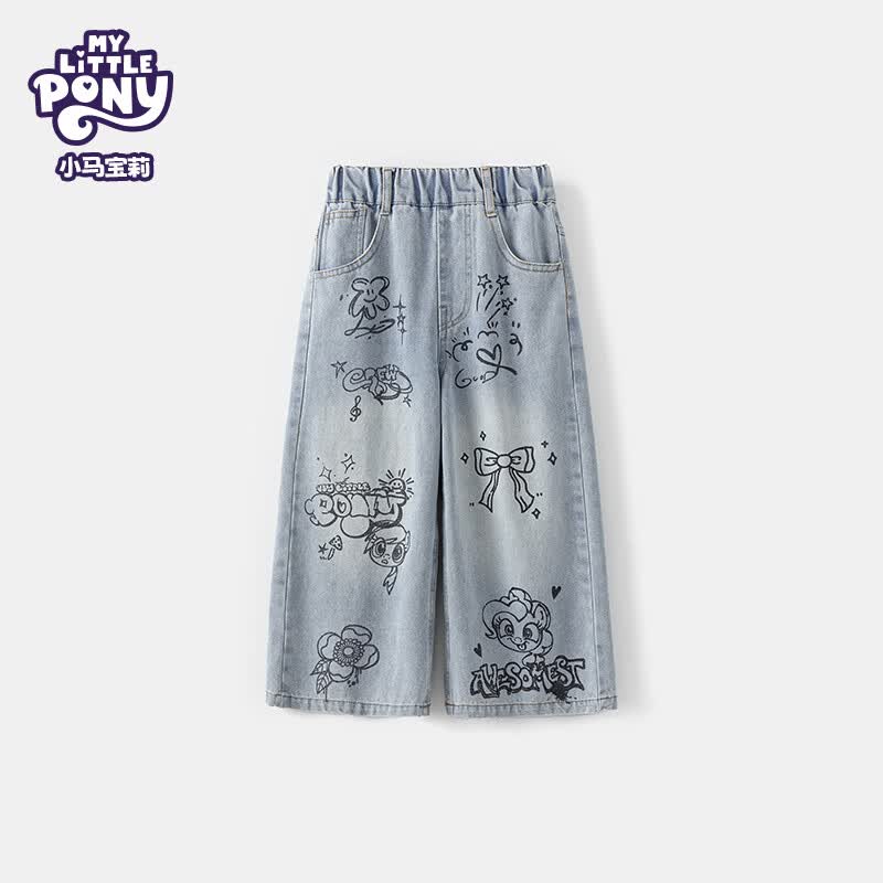 小马宝莉品牌26年春季新款女童时尚刺绣可爱渐变童趣时髦牛仔裤 牛仔蓝浅1 130