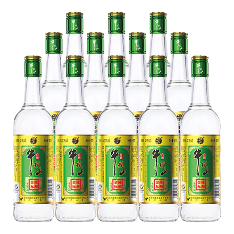 牛栏山金标陈酿 固态纯粮发酵 浓香型 白酒 42.3度 500mL 12瓶 整箱装