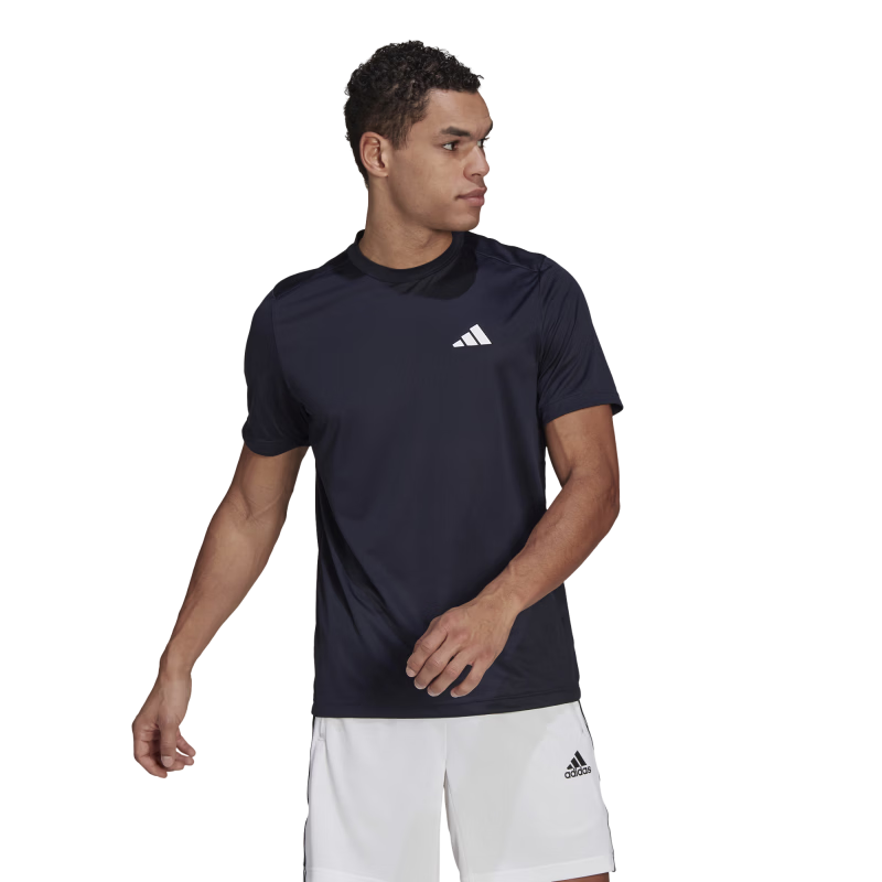 adidas速干简约休闲舒适圆领短袖T恤男装夏季阿迪达斯官方轻运动 传奇墨水蓝/白色   L  