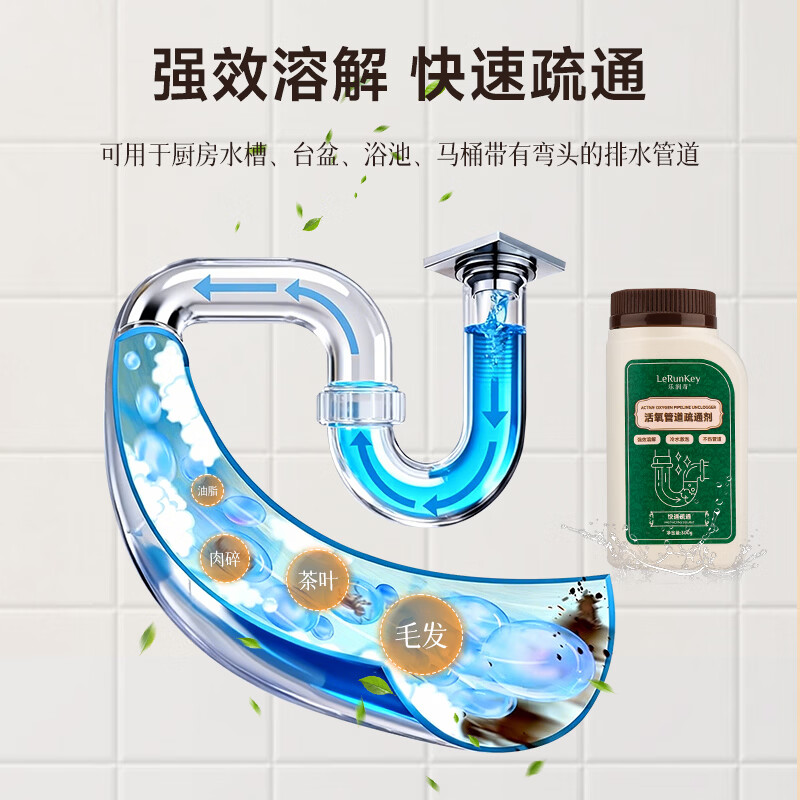 乐润奇[清洁大礼包5件套]厨房油污净浴室清洁马桶啫喱地板清洁管道疏通 管道疏通剂300g/瓶