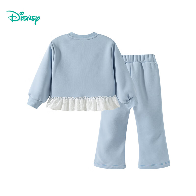 迪士尼（Disney）女童甜美休闲拼接花边卫衣微喇裤套装耐磨舒适春秋季26年新款套装 冰蓝色 90 （建议1-2岁身高80-90cm)