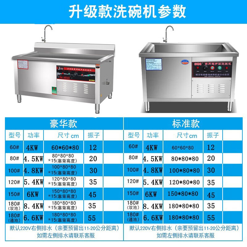 甄樽 超声波洗碗机商用全自动大型洗碟机刷碗机洗菜机小龙虾清洗机饭店酒店商业厨房设备 单池0.6米