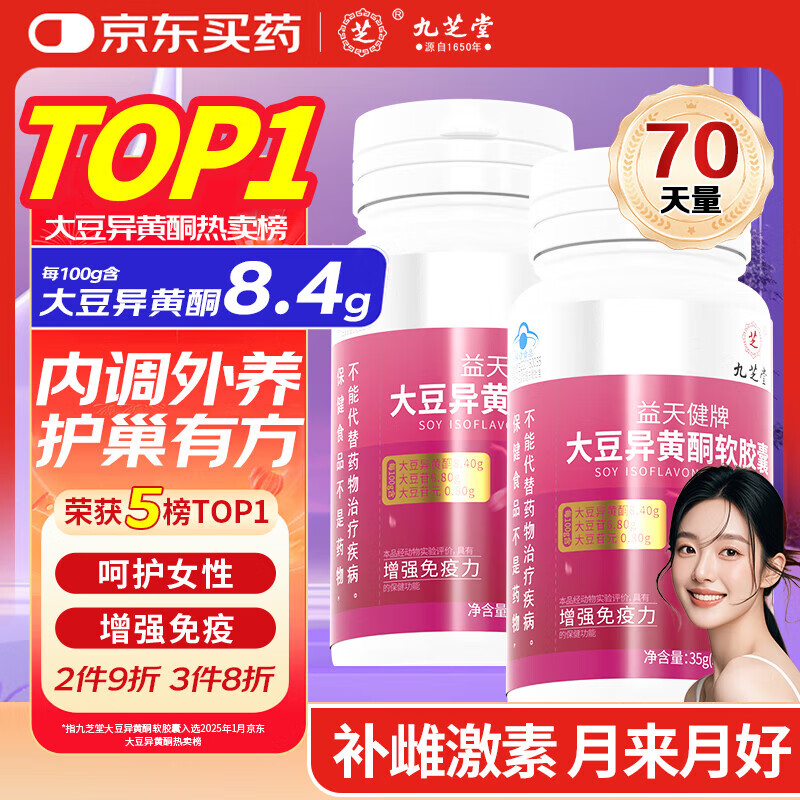 九芝堂大豆异黄酮黄体酮女人补充雌激素卵巢保养更年期调理月经早衰70粒
