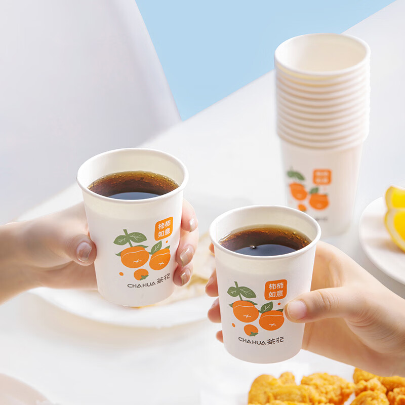 茶花（CHAHUA）纸杯一次性杯子加厚饮料咖啡奶茶水杯家用商务接待办公室茶杯 纸杯 218ml  100只