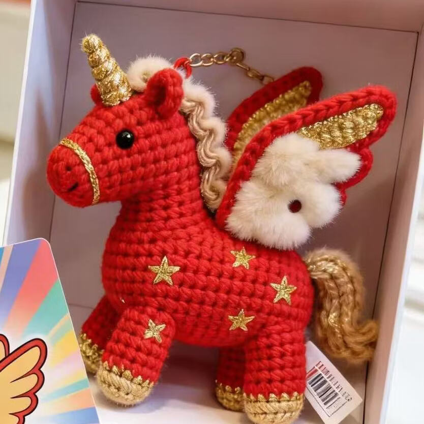 右客新款2026天使小马年挂件马鞍钩织钩针编织材料包手工diy新年礼物 新年红色天使小马挂件【材料包+教程】