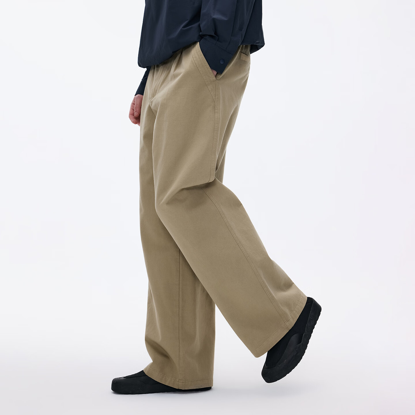 熊猫·本（ben.panda）纯棉水洗斜纹休闲裤男宽松廓形直筒长裤2026春季新款 卡其色 L