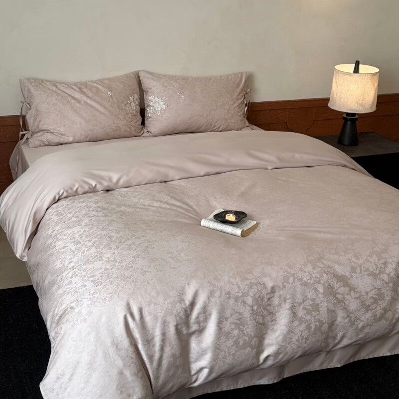 ROLAND LIVE全棉长绒棉提花刺绣四件套春季新品纯棉被套床单三件套床上用品 LB 长绒棉提花套件-花栖粉色 1.2米床 床单款 【被套150*200cm】