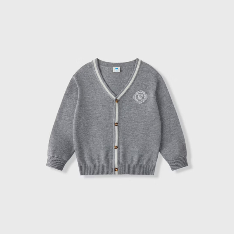 丽婴房儿童针织毛衣男童学院风针织开衫春季2026春新款 中灰 110 cm