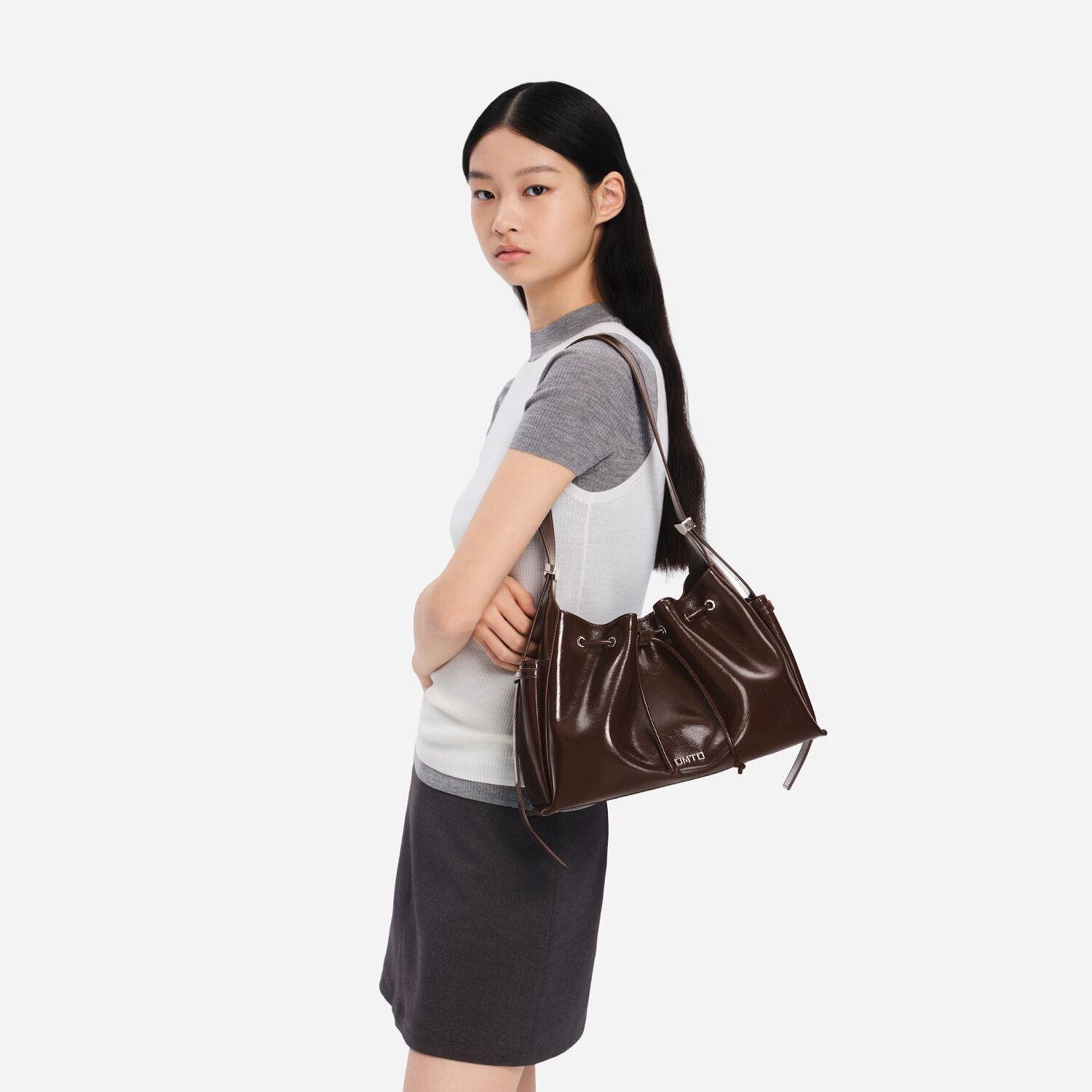 OMTO 双兜烧卖Hobo包女2026新款油蜡真皮通勤单肩斜挎包包520礼物女友 乌梅子
