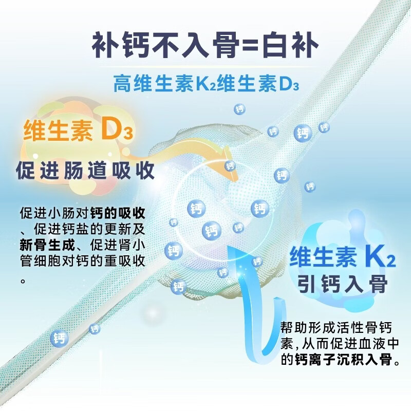 通用液体钙片维生素d3k2中老年人补钙腿抽筋腰腿疼骨质疏松40-50-60岁 【400天用量】 200粒*2瓶 （D3K2引钙入骨）