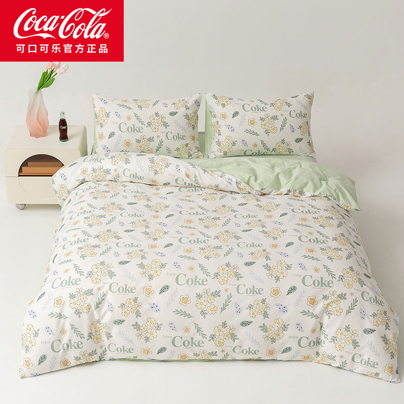 可口可乐100%纯棉四件套印花全棉印花床上用品套件 春色盎然 床单款 1.5/1.8m床-被套200*230cm