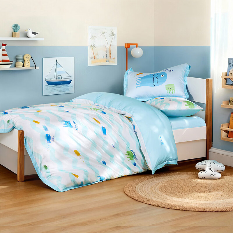 水星家纺四件套床上A类天丝™棉凉感莱赛尔被套枕套床单26年新款套件 海滨跳跳鱼日记 床单款 （被套150*210cm）