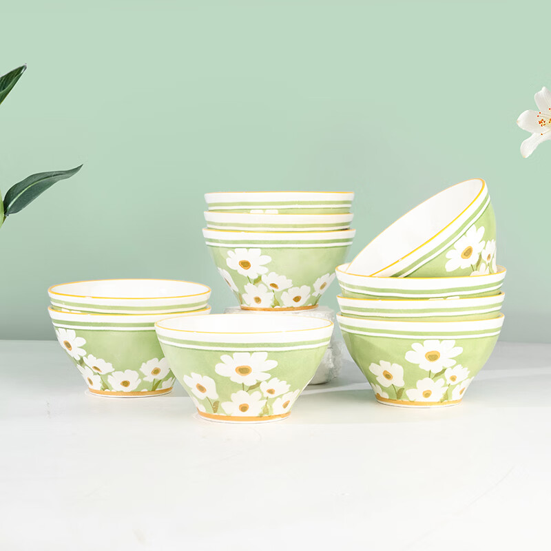 孟垣【10只装】中式爱丽丝4.7英寸釉下彩家用碗陶瓷创意加厚碗米饭碗 爱丽丝10只装4.7英寸米饭碗