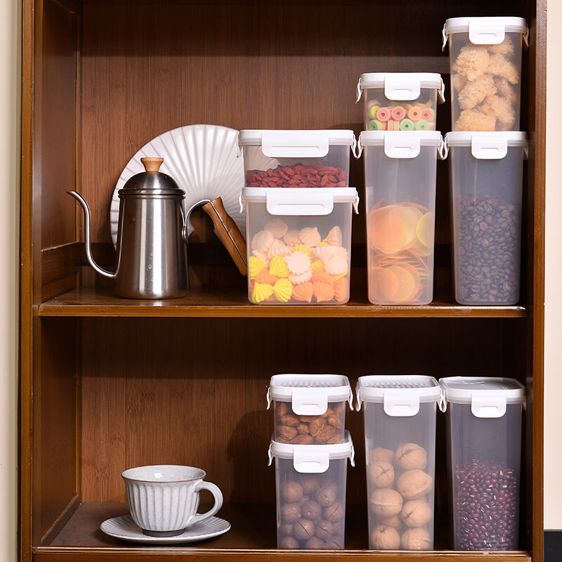 安买抗菌储物盒3件套 储物罐食品级塑料密封罐米桶厨房收纳盒S1289 【500ml+1L+1.55L】三件套