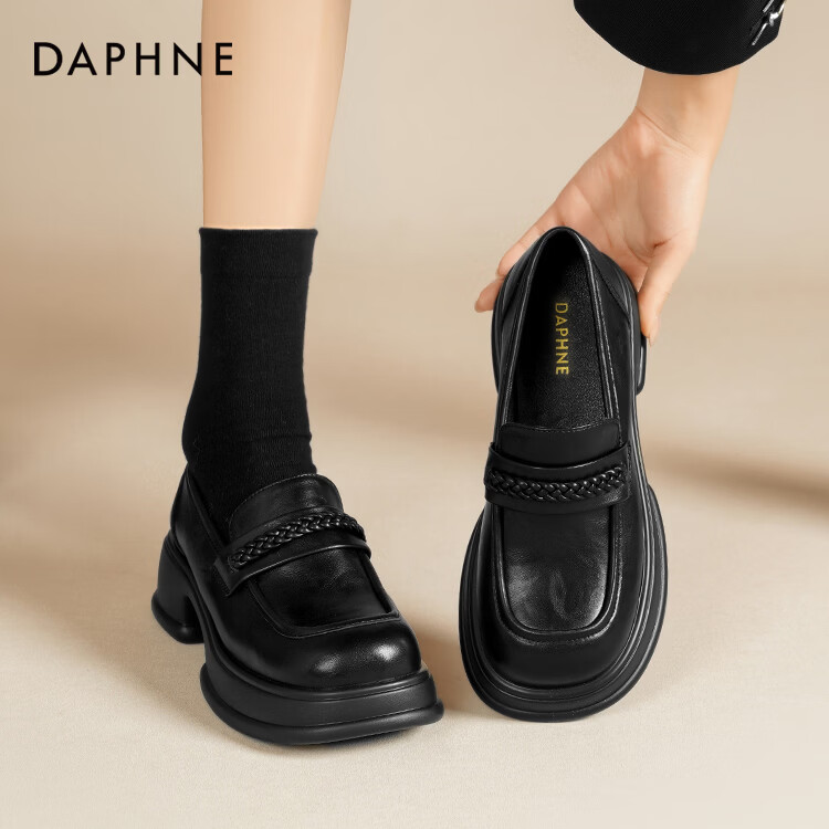 DAPHNE达芙妮达芙妮软底乐福鞋2026新款秋季哑光英伦风轻奢时尚百搭jk皮鞋QJ1 哑光黑【5cm跟高】 37