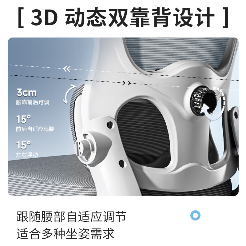 悠昊家用电脑椅久坐舒适双靠背人体工学椅宿舍书房椅办公座椅 灰框灰网-头枕