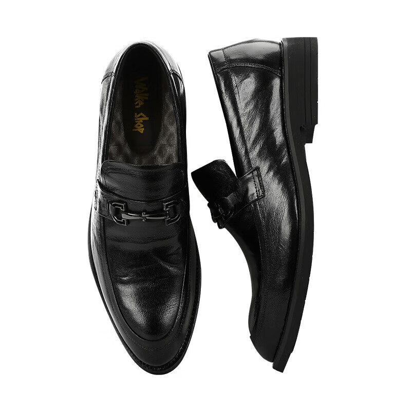 Walker Shop皮鞋男款商务皮鞋2026新款透气软底休闲皮鞋时尚一脚蹬通勤乐福鞋 高档黑色【品牌男鞋 礼盒包装】 41