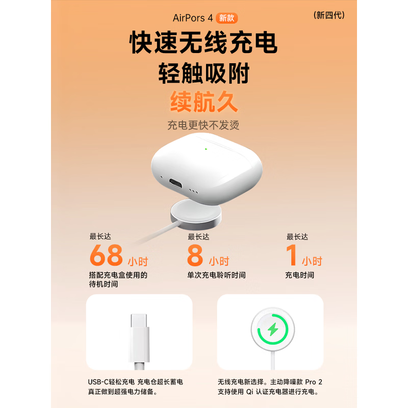 华强北爆款【官配正品丨华强北AirPods4代降噪版】蓝牙耳机适配苹果主动降噪无线2025新款半入耳式iPhone17 【主动降噪版全功能pods4】 ANC主动降噪+空间音频