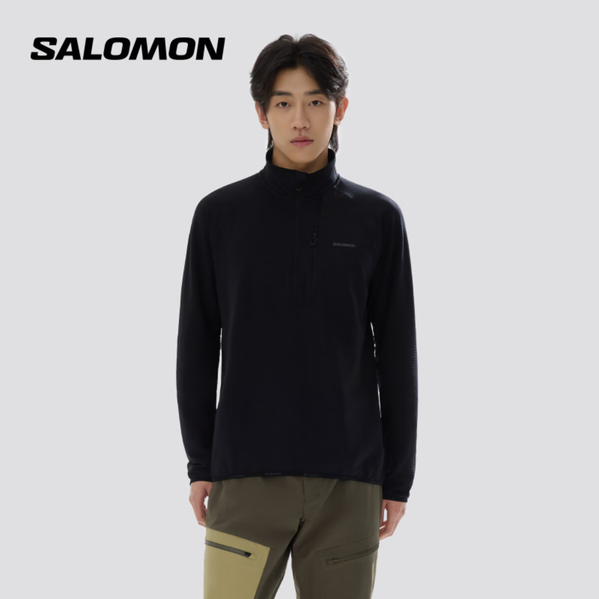 萨洛蒙（Salomon）男款 户外运动柔软舒适保暖休闲长袖卫衣 SNTIAL LIGHTWARM HZ 深黑色 C24444 M 175/96A