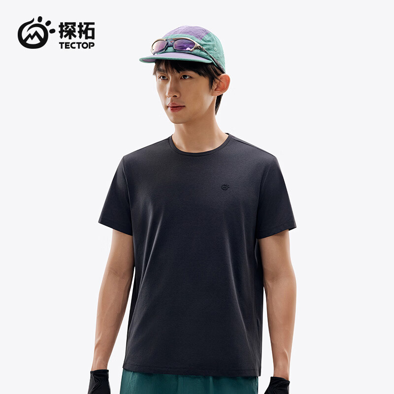 探拓（TECTOP）短袖速干t恤轻薄速干衣男女透气弹力运动支持定制 男款云墨黑【抗菌防晒】 XL