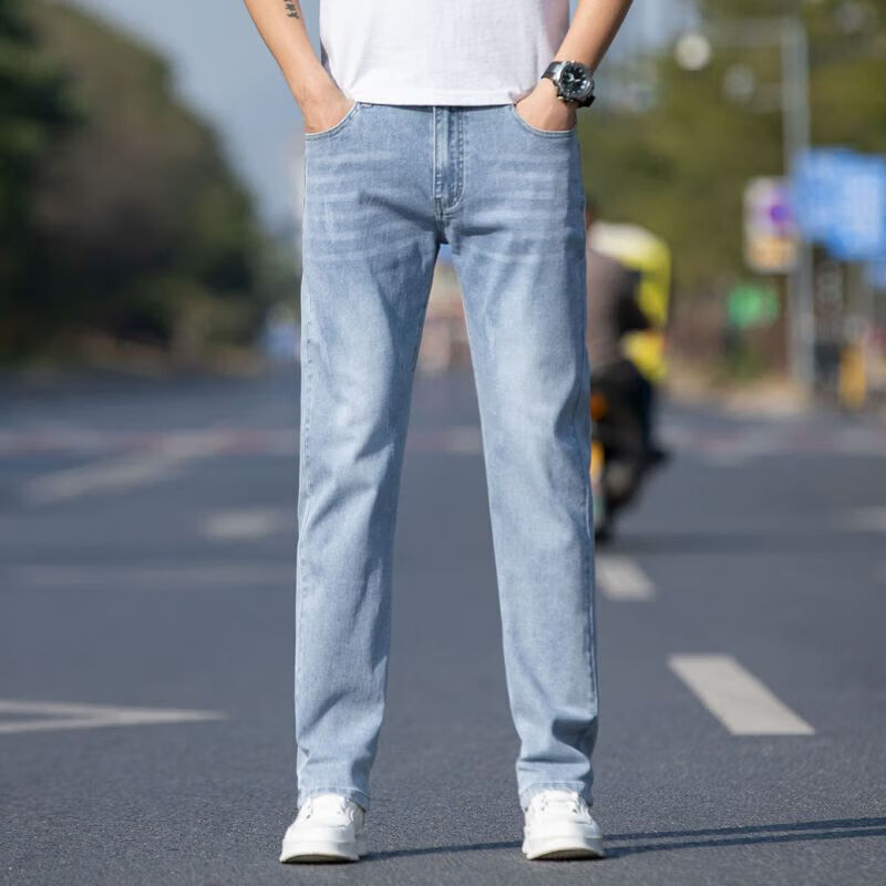 真维斯（Jeanswest）牛仔裤男秋季新款韩版修身直筒男长裤新款弹力潮流百搭休闲裤子男 1632浅蓝 28 码(2尺1)