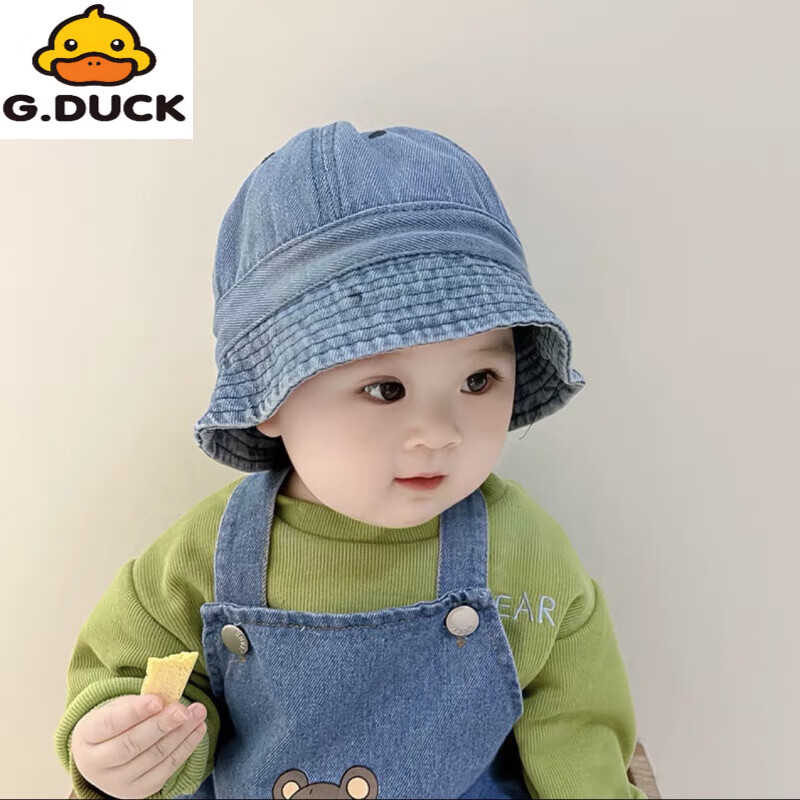 G.duck婴幼儿帽子春秋季儿童牛仔渔夫帽夏韩版潮盆帽宝宝男女童遮阳防晒 浅蓝牛仔 大码52cm/约1.5-4岁