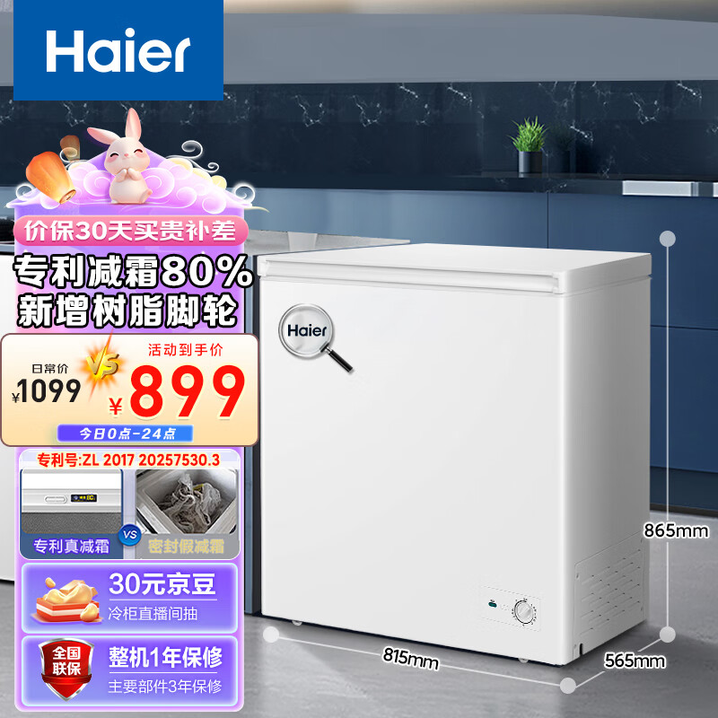 海尔（Haier）200升一级能效低霜小冰柜家用商用冷藏柜冷冻柜小型租房用小冰箱小型冷柜BC/BD-200GHDT以旧换新