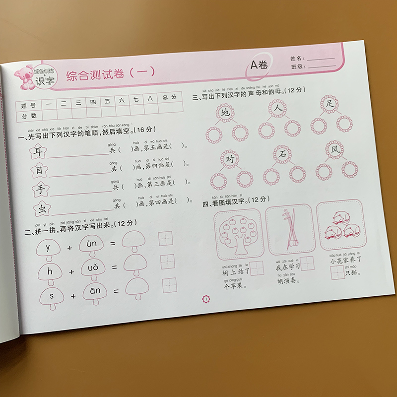 学前汉字练习试卷 识字书幼儿园中班大班升一年级语言词汇成语测试卷