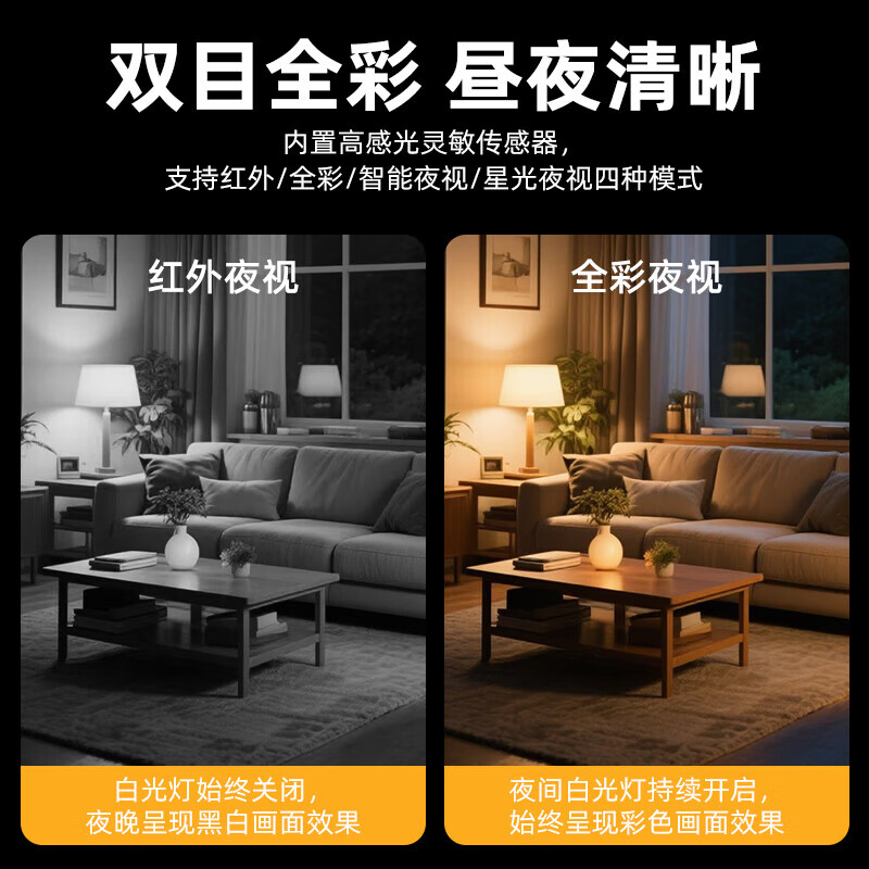 晓视智能家居摄像机双摄版监控器360度无死角带夜视摄像头家用全景婴儿宠物监控手机远程语音高清摄像 【双摄1600万】双画面+V900-裸机