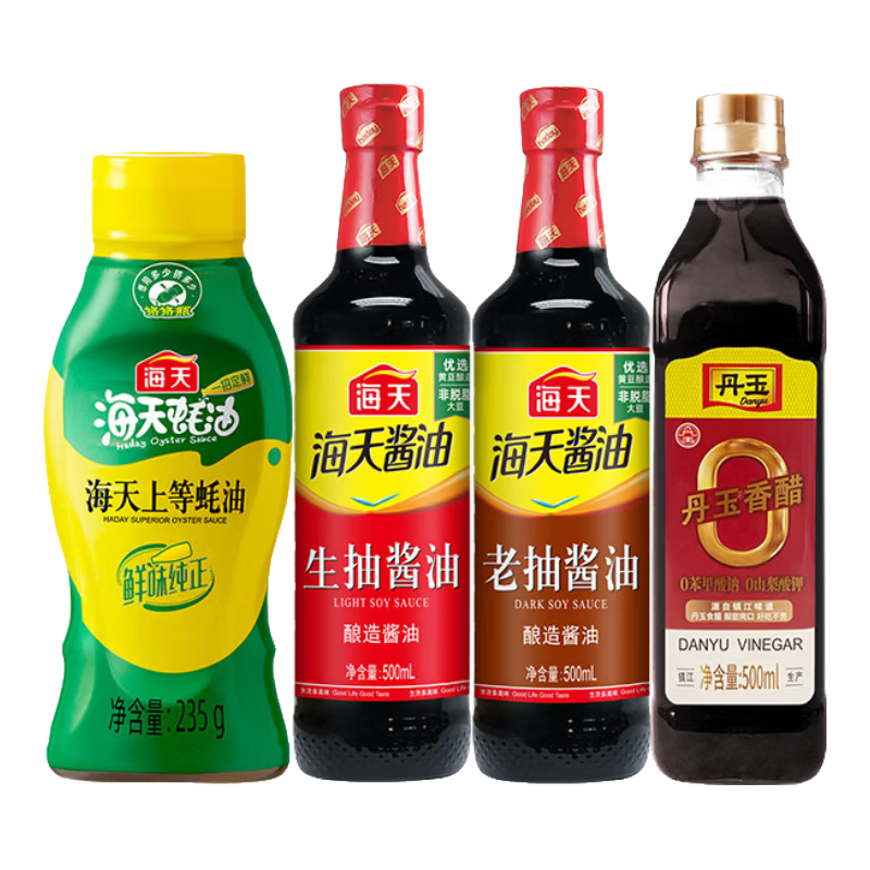 海天酱油生抽老抽500mL蚝油醋pet瓶调味品套组送礼团购囤货 【爆款】生抽+老抽+蚝油+醋