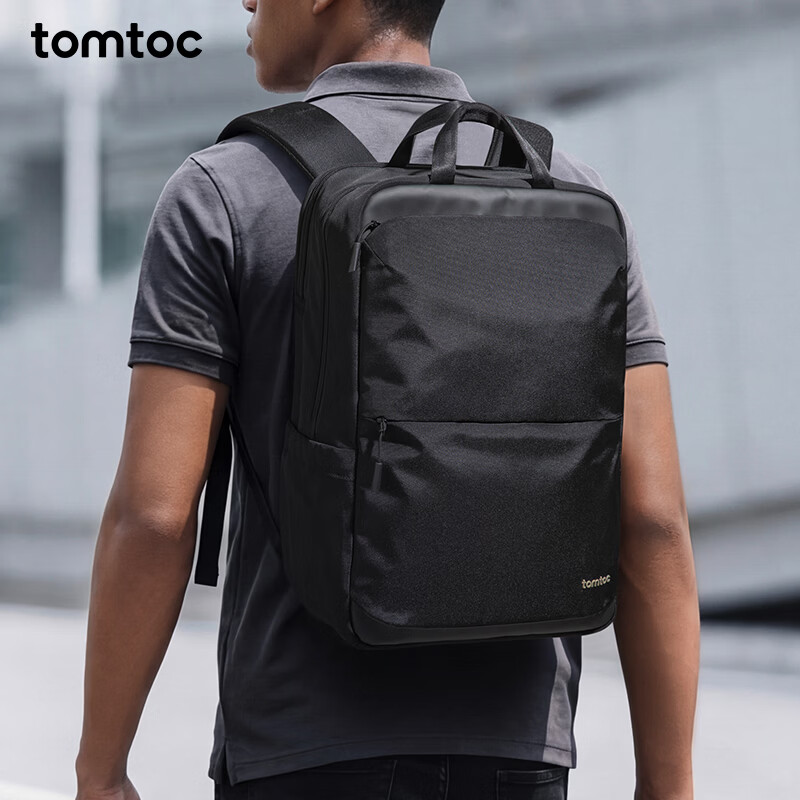 tomtoc商务双肩包男士背包大容量出差通勤华为苹果16英寸电脑包高端T71 曜石黑 24L｜最大可收纳17英寸电脑