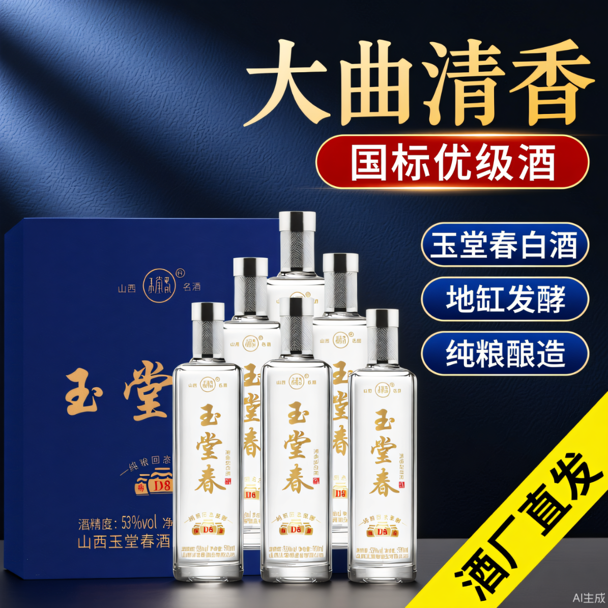 玉堂春山西洪洞玉堂春d8绵柔清香型纯粮食高粱白酒500ml*6瓶整箱产地