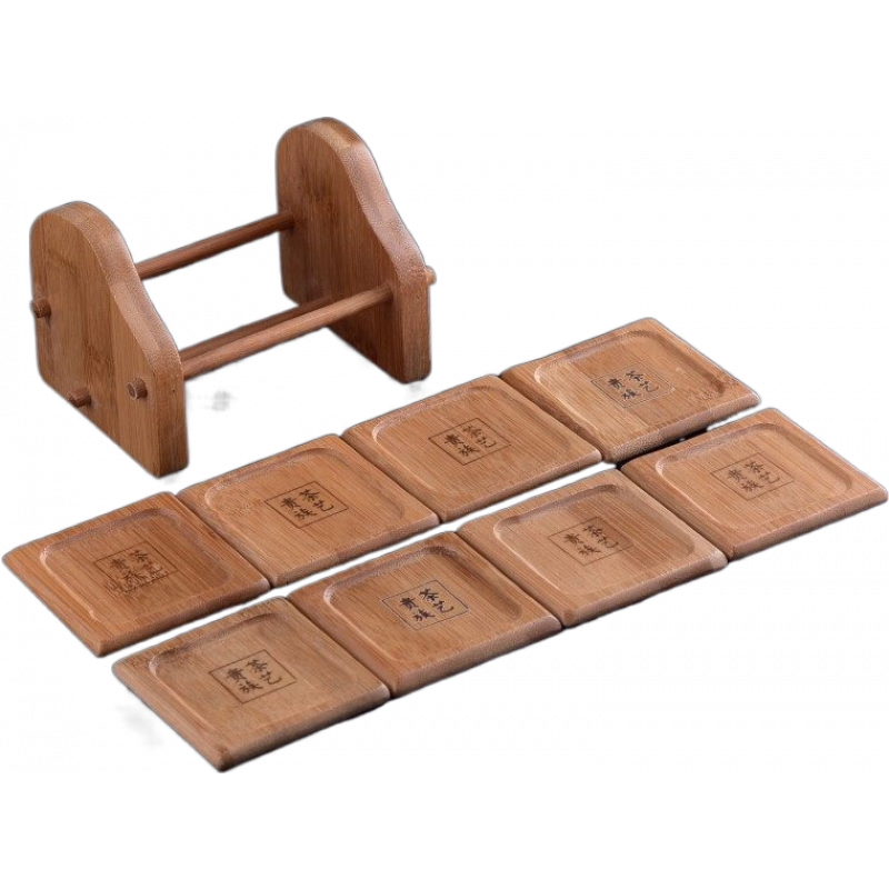 班意茶墊杯墊茶杯托竹制茶托杯托隔熱墊杯托組茶具茶道配件 杯托架M款(8片方墊)