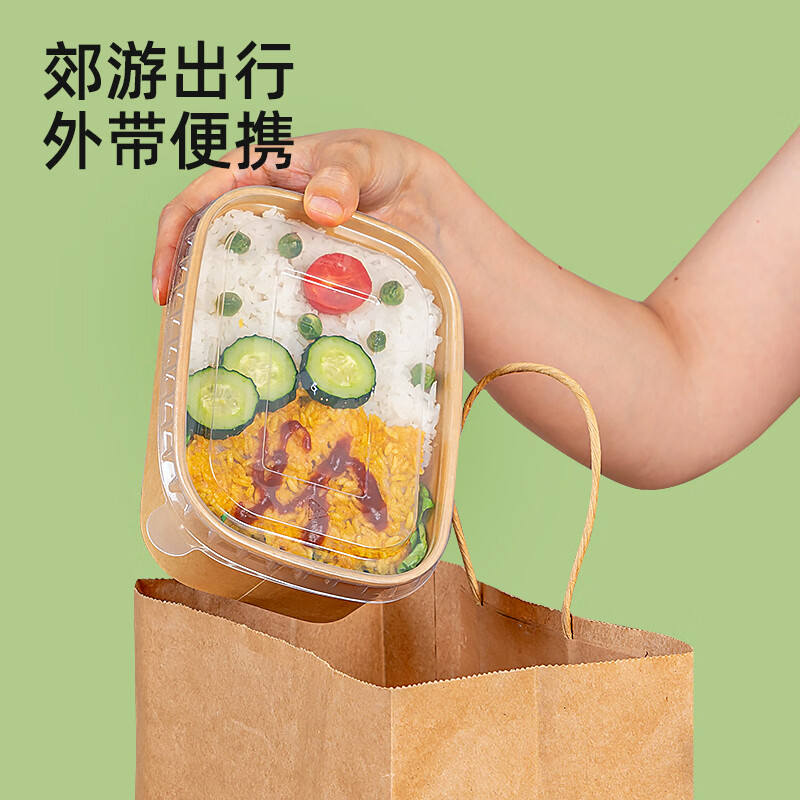 特美居（temeiju）一次性饭盒可降解方形食品级带盖牛皮纸打包盒外卖野餐盒可微波 纸质打包盒750型*20套