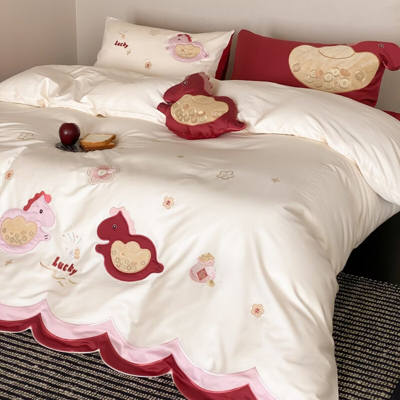 ROLAND LIVE马年新款全棉贴布刺绣四件套马到福来新年喜庆被套床单床上用品 MX 全棉四件套-马到福来 1.5米床 床单款 【被套200*230cm】