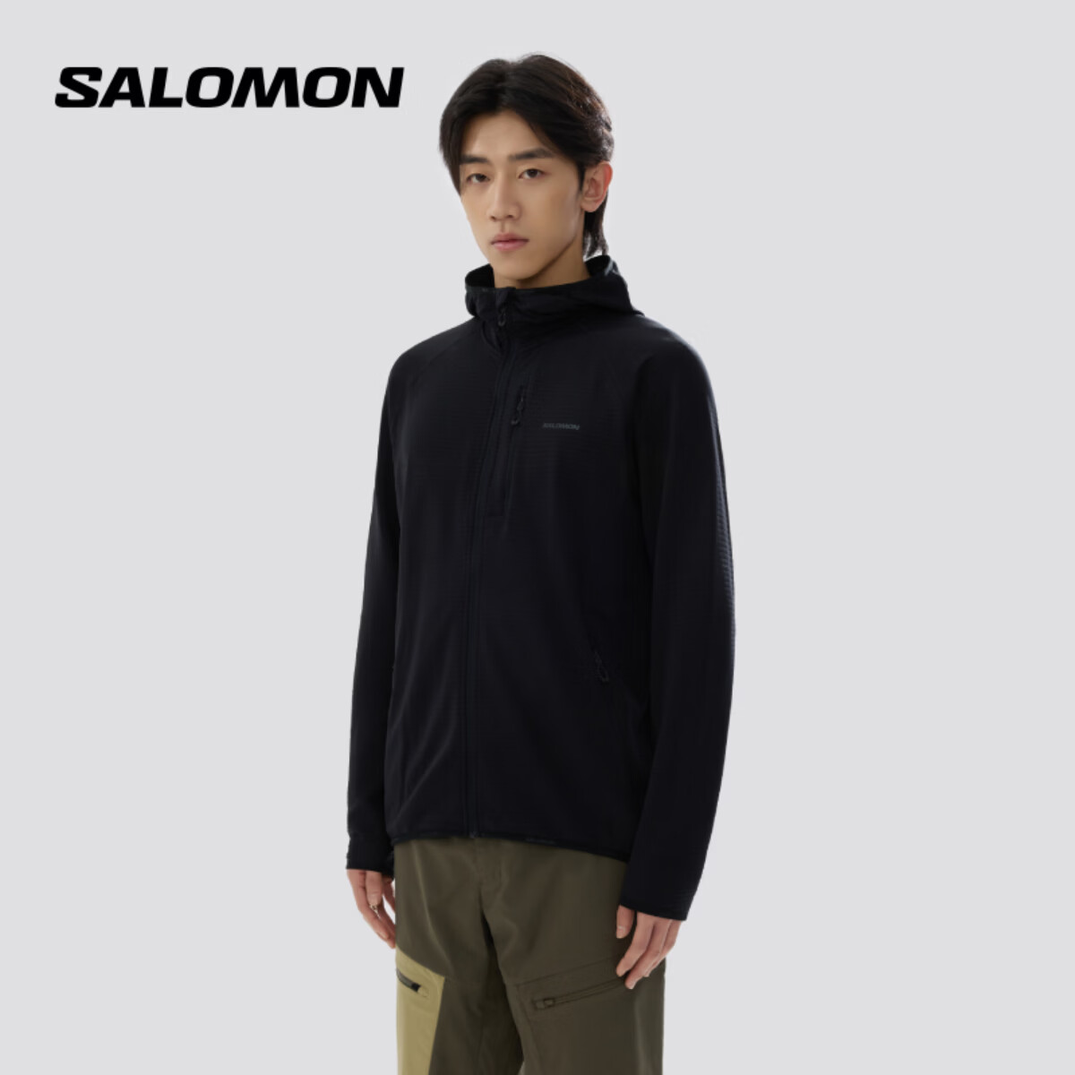 萨洛蒙（Salomon）男款 户外运动柔软舒适保暖休闲抓绒衫外套 SNTIAL LIGHTWARM HD 深黑色 C24325 M 175/96A