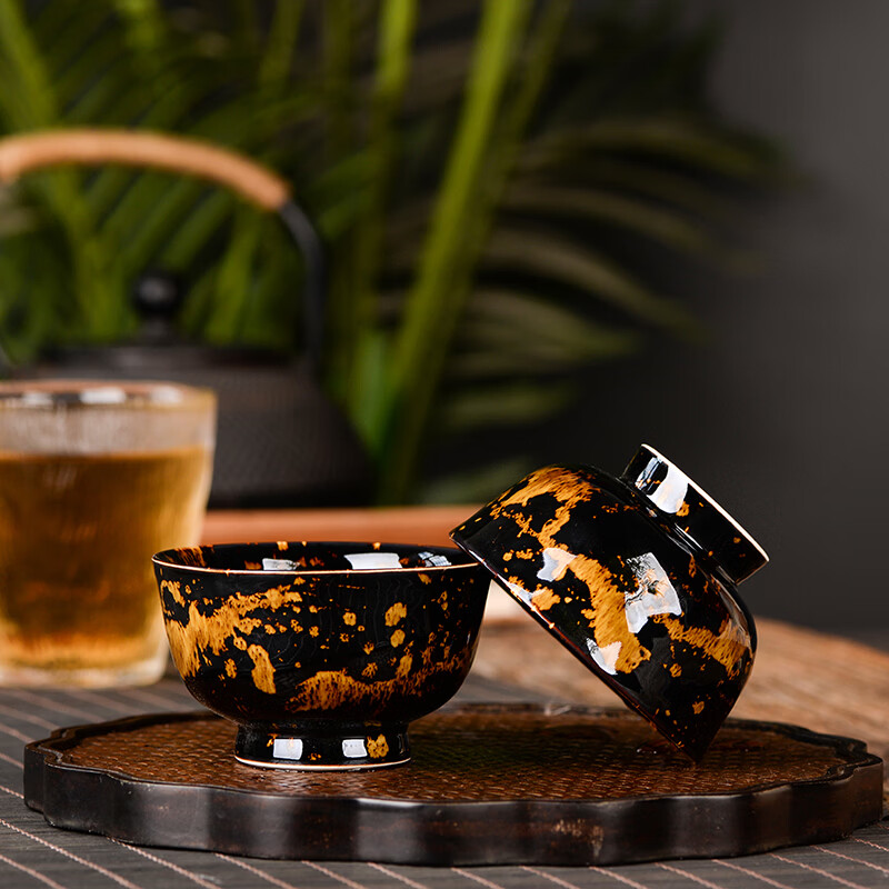 鋆钰茶具 天目瓷 尘梦木叶全手工主人杯茶壶 景德镇陶瓷三件套 色釉 小杯 1人饮 1个 色釉