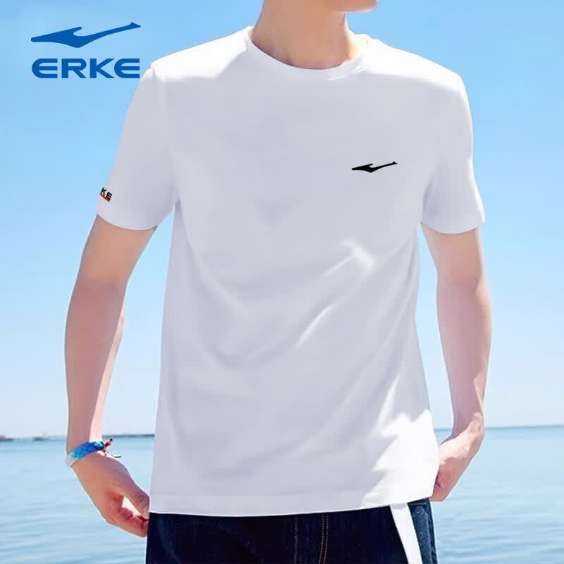 鸿星尔克（ERKE）短袖男款速干衣新款白色打底运动衣t恤男士圆领户外衣休闲上衣服 正白 【冰丝透气速干】 M (165)
