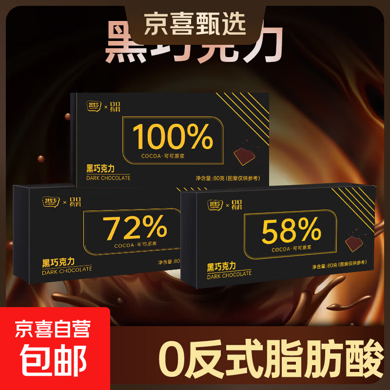 100%每日纯黑巧克力纯可可脂小零食俄罗斯风味巧克力休闲食品 72%黑巧  80g/盒