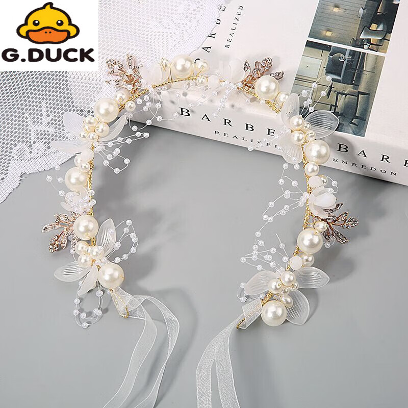 G.duck儿童头花饰品女童花环头饰小女孩花朵公主森女系韩国花童发饰演出 鹅毛单asx011+耳夹【款】