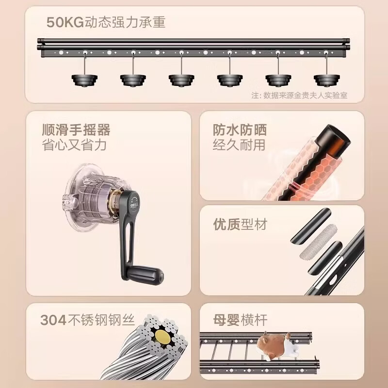 好太太京选手摇晾衣架阳台家用手动四杆晒衣长杆室内自动折叠升降 【2.4米】灰色四杆 商家包安装