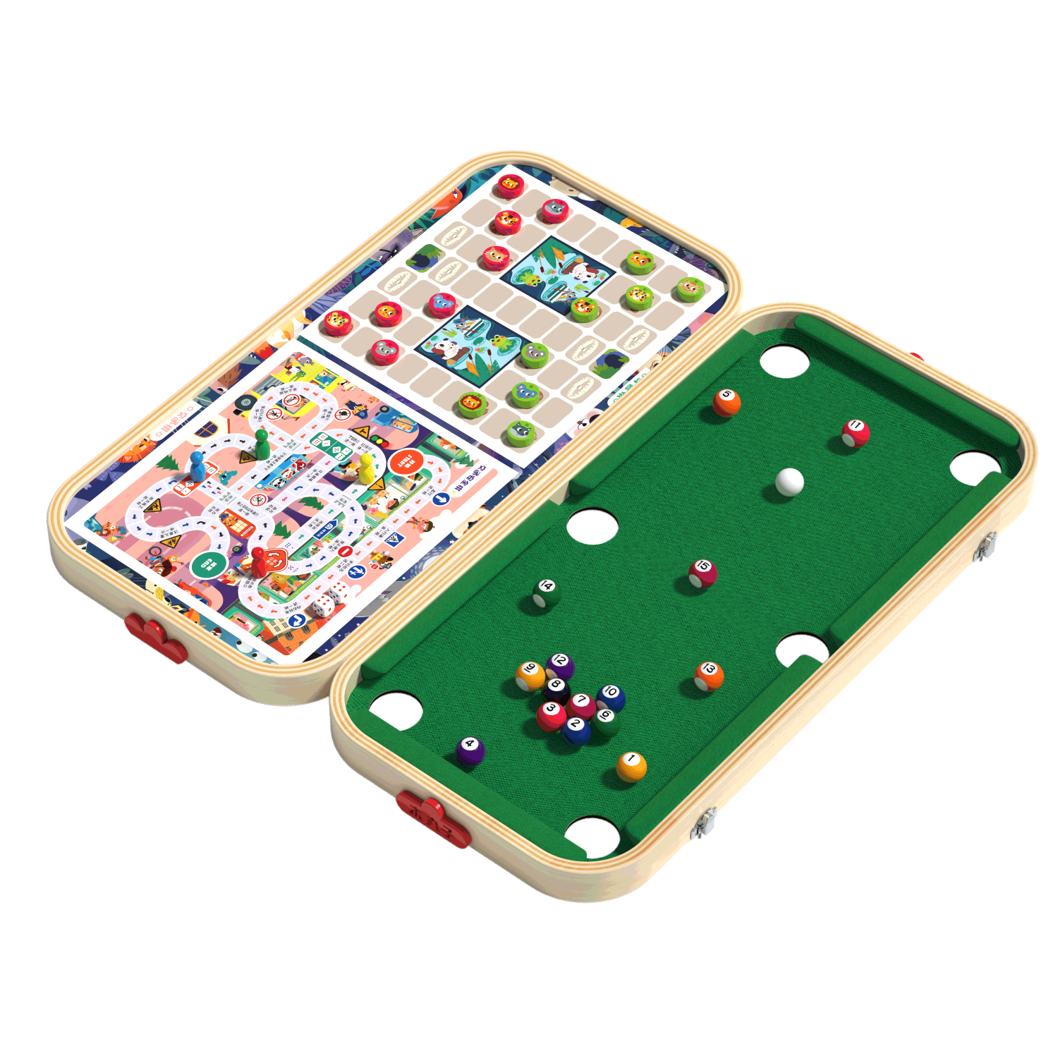 木丸子【六合一】儿童台球桌家用益智6-12岁小型玩具男孩生日新年礼物 【六合一】冰球+弹弹棋+保龄球+安全交通棋+斗兽棋 +桌面台球    新年生日礼物玩具