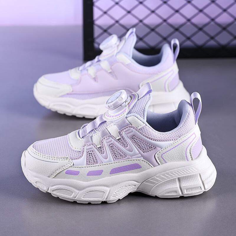 贝天熊童鞋儿童四季网面透气春秋季新款女童革面运动鞋中大童鞋子休闲鞋 6059紫色【春秋双网】 36 内长23.0/脚22.0